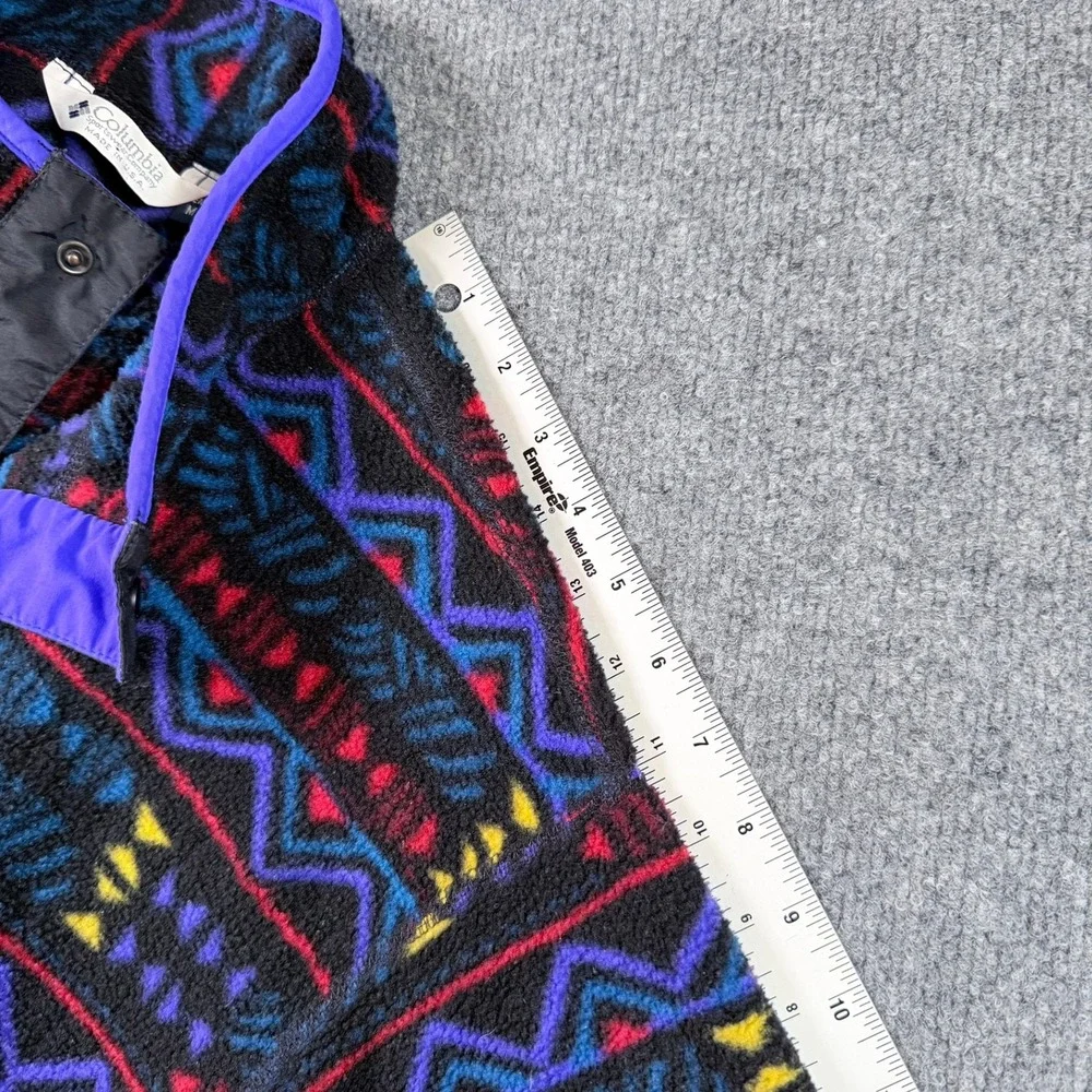 Columbia Aztec Geometric Vintage 90s Made in USA T Snap Fleece Pullover M Black